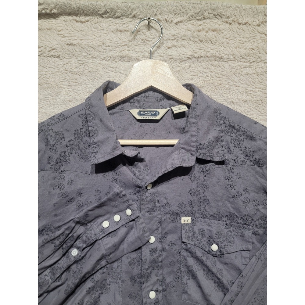 Salt Valley Western Mens Large Purple Grey Floral Paisley Snap Button Shirt L
